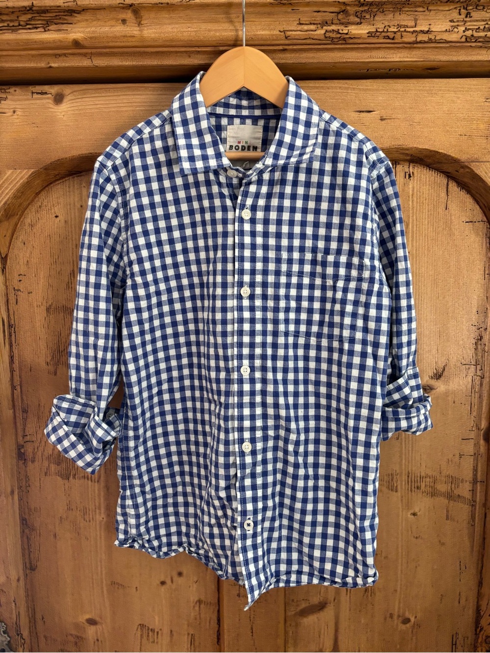 Mini Boden Blue and White Gingham Button-Down Shirt size 11-12Y